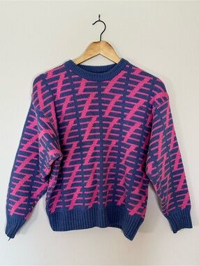 80s Abstract Crewneck Sweater in Purple and Hot Pink, by The Aspen Lid